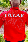 I Realize I'm Strong Enough (I.R.I.S.E.) Custom Distressed Denim Jacket w/ Rhinestones in Red or Black