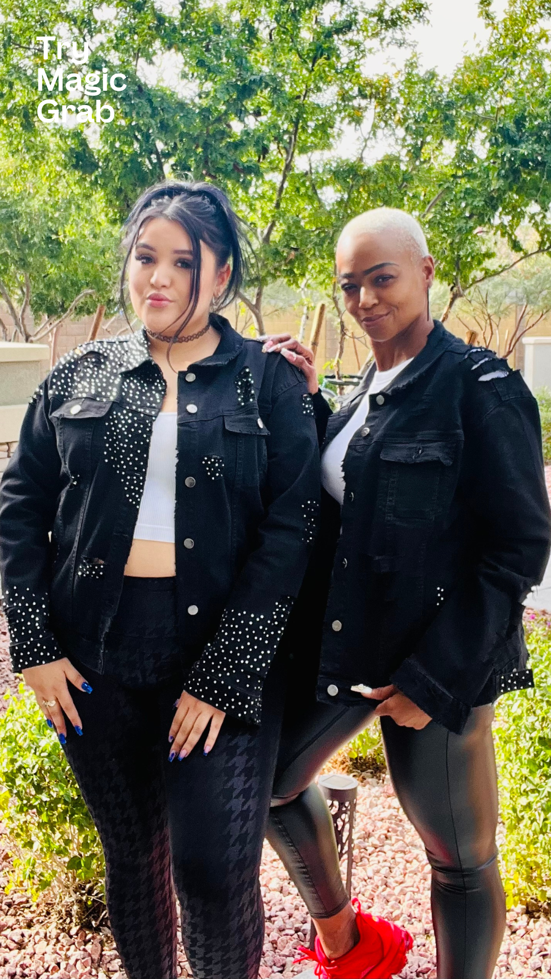 Metallic Crystal Distressed Denim Jacket w Buttons