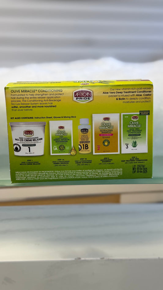 African pride, olive miracle, deep conditioning, anti-breakage, No Lye-relaxer (Super)