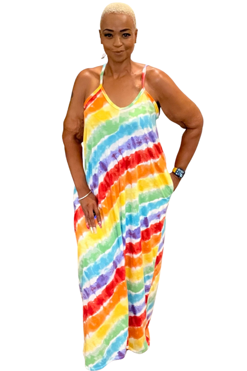 Cami Rainbow Pride V-Neck Maxi Dress with Pockets (Ladies)