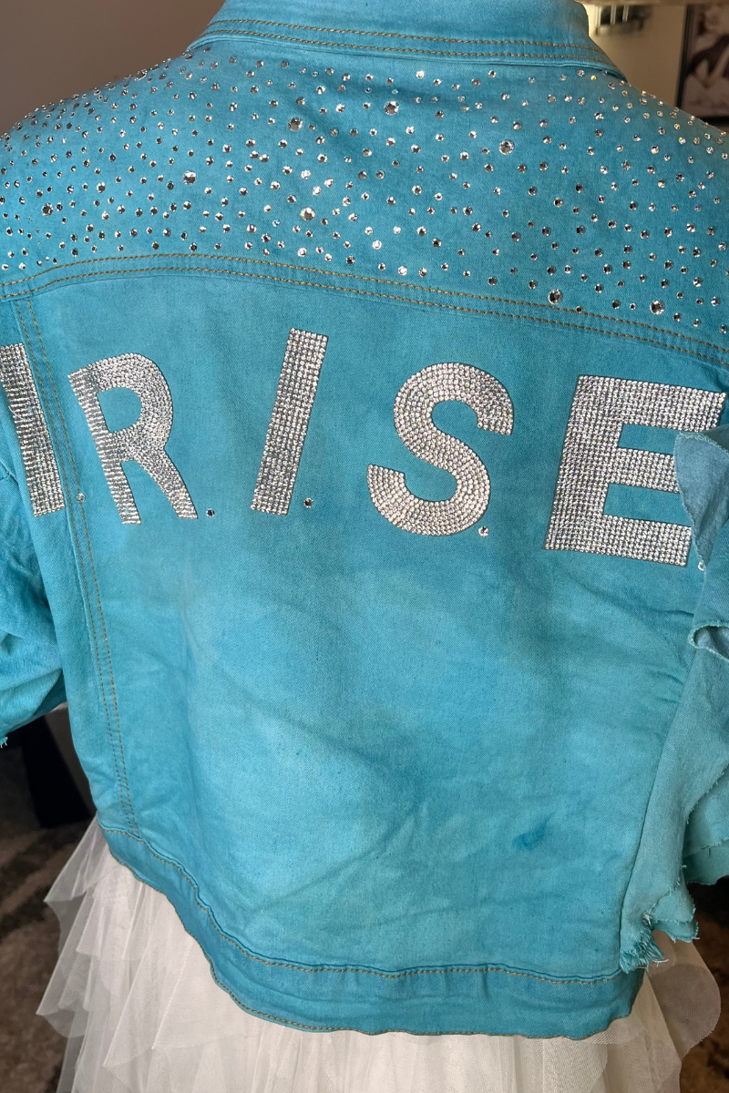 Custom Distressed Rhinestones Ruffle Denim Jacket