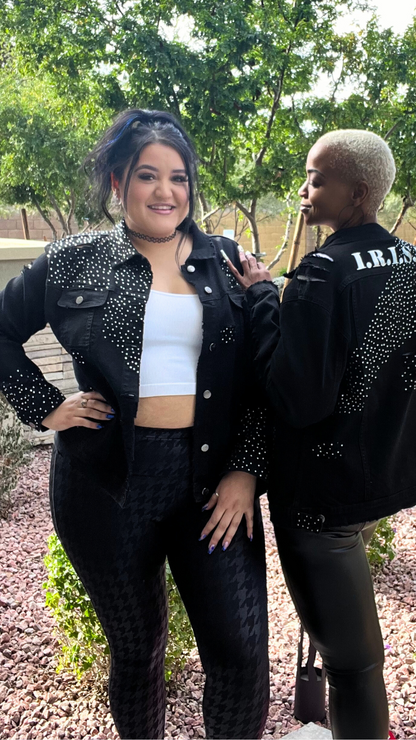 Metallic Crystal Distressed Denim Jacket w Buttons