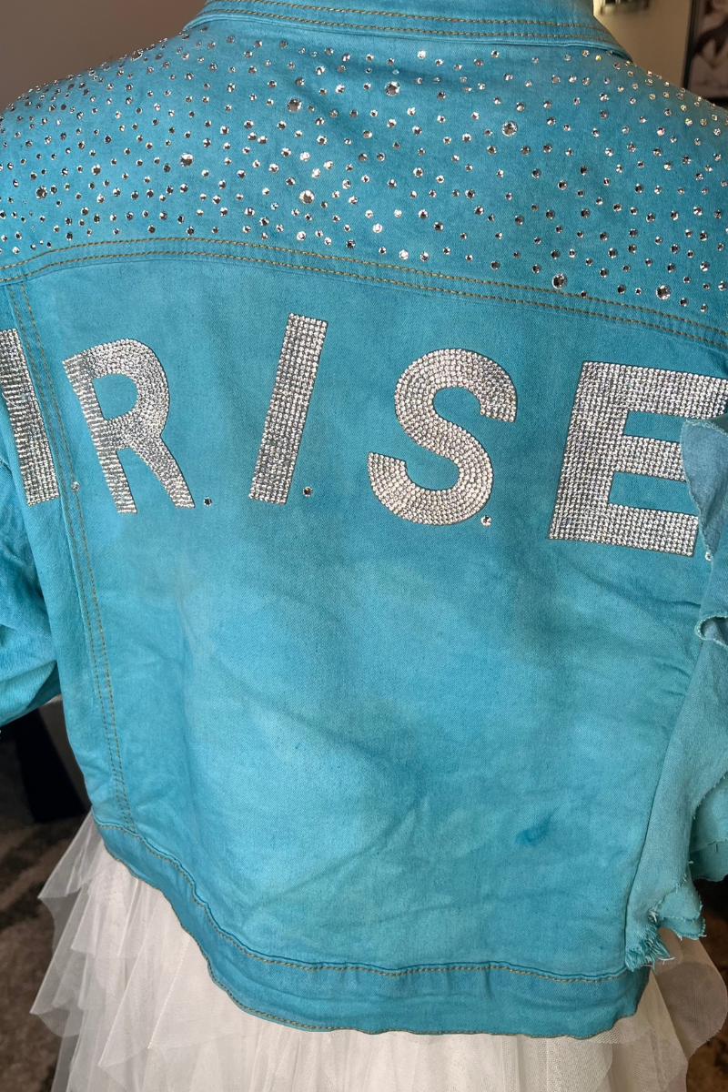 Custom Distressed Rhinestones Ruffle Denim Jacket