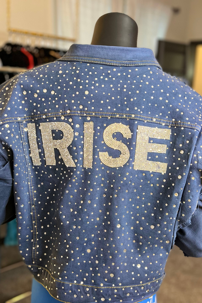 Custom Distressed Rhinestones Ruffle Denim Jacket