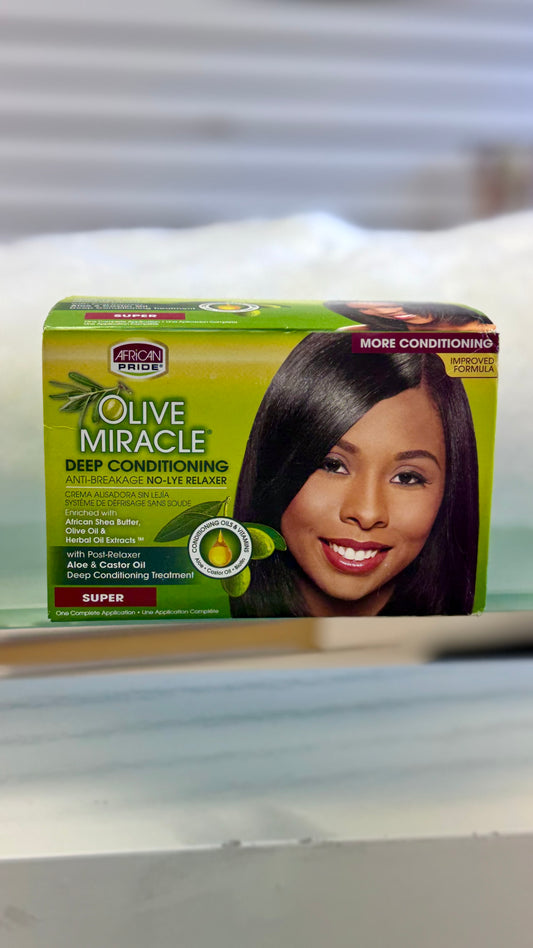 African pride, olive miracle, deep conditioning, anti-breakage, No Lye-relaxer (Super)