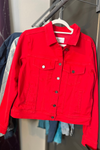 "Denise's Legacy" I.R.I.S.E. Custom Distressed Denim Jacket w/ Rhinestones in Red or Black