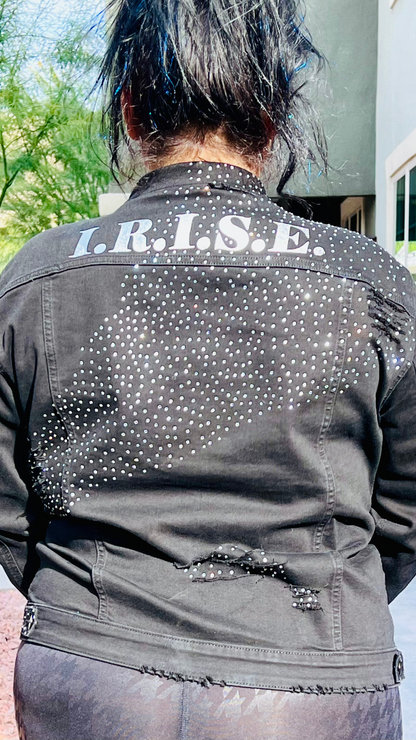 Metallic Crystal Distressed Denim Jacket w Buttons