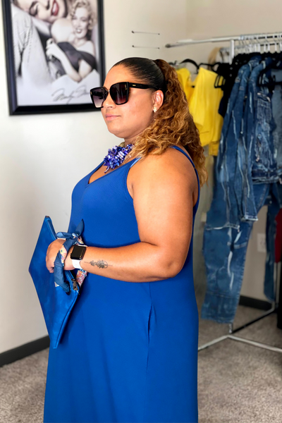 Cami V-Neck  Maxi Dress w/ Pockets Royal Blue