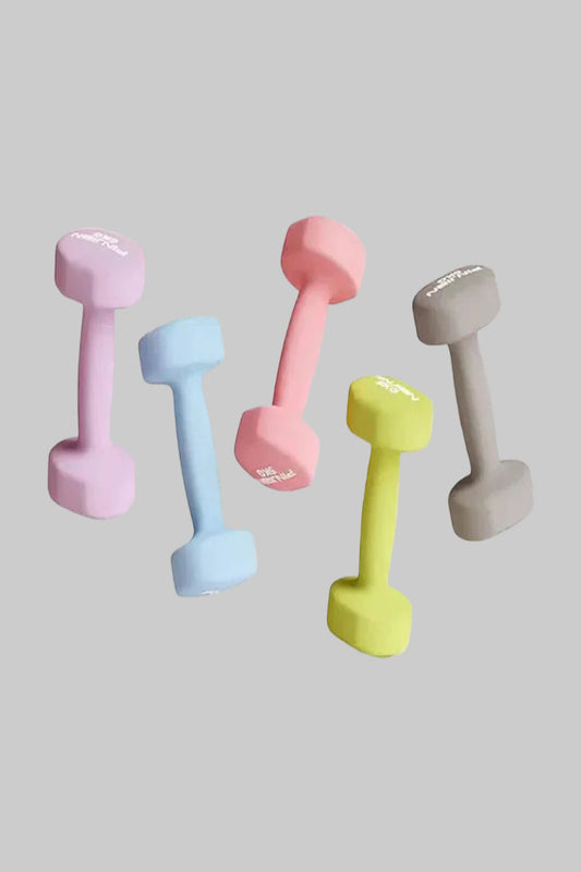 Set of colorful dumbbells on a white background with 'STT Original' branding.