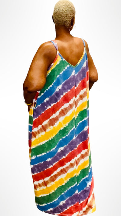 Cami Rainbow Pride V-Neck Maxi Dress with Pockets-Plus Size